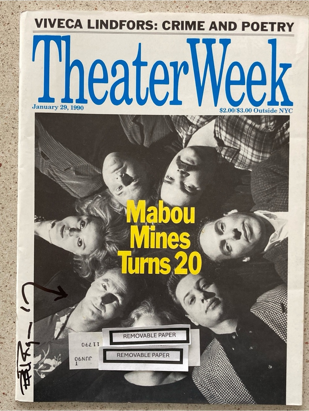 Bill Raymond Signed Theater Week Magazine January 29 1990 Mabou Mines - Label